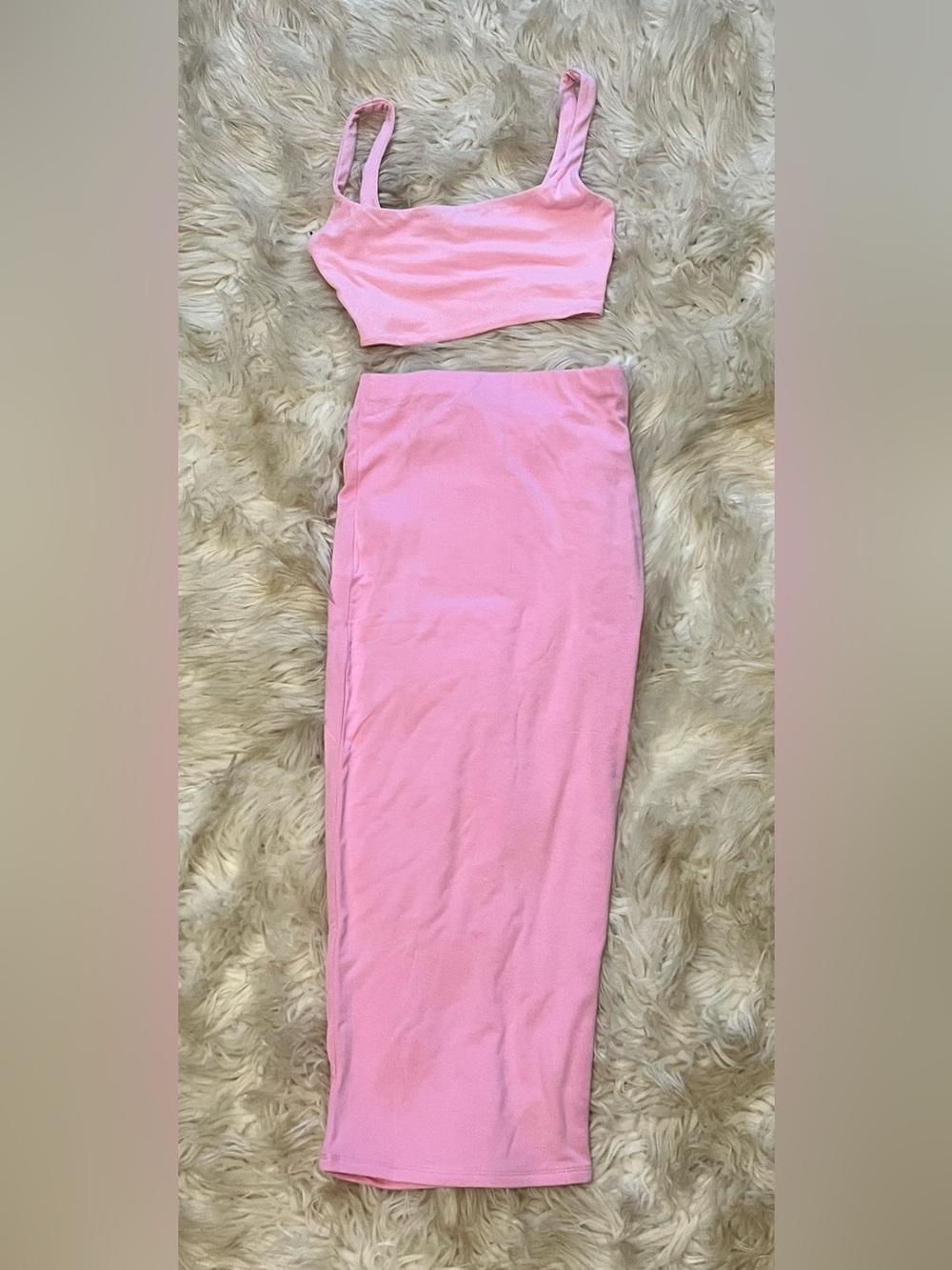 Naked Wardrobe Pink Top and Midi Skirt Set